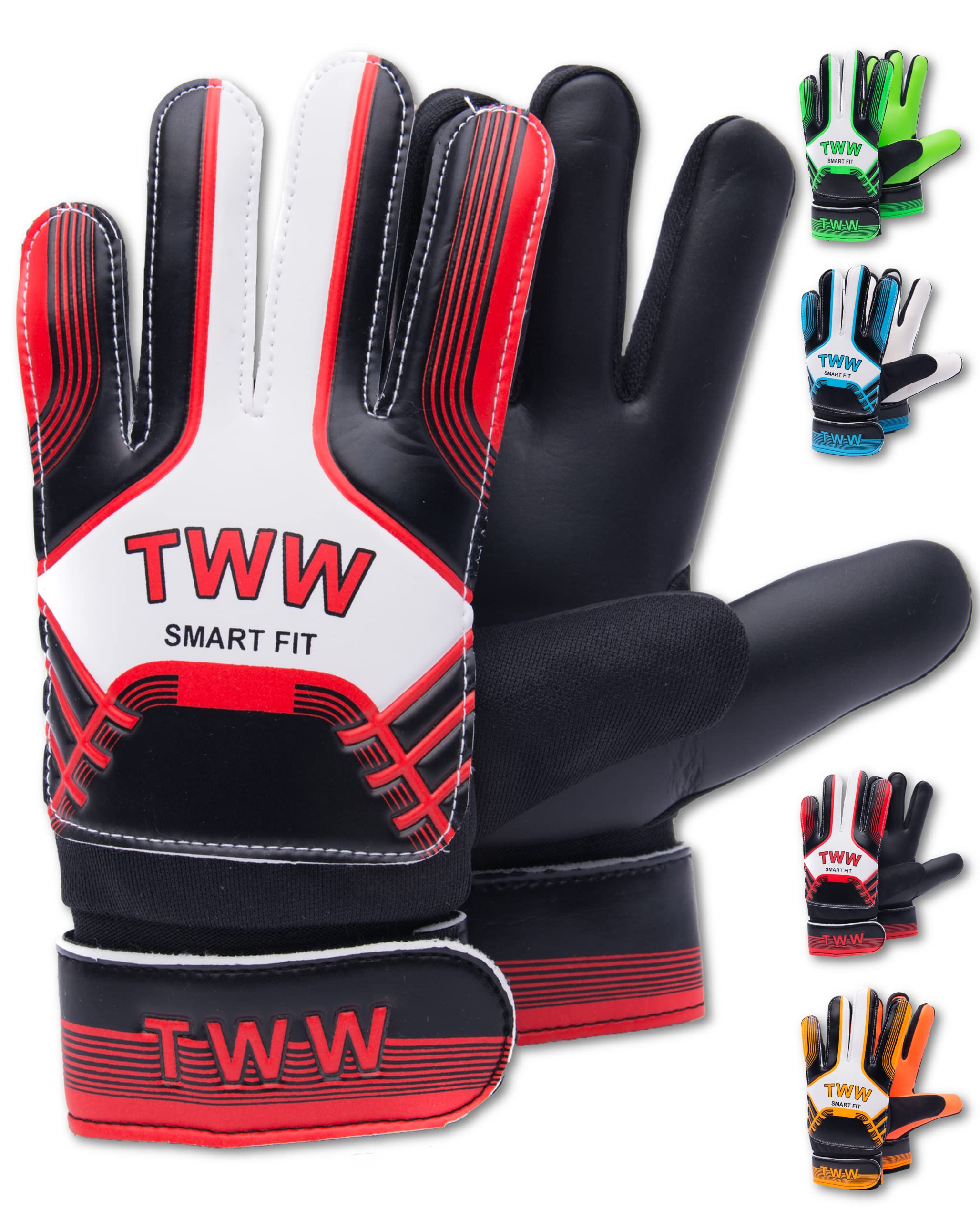 TheWhiteWater Kids Goalkeeper Gloves – Soft Latex for Protection & Super Grip – Size 2-8 Unisex Smartfit Football Gloves – Adult Boys Girls Junior Sports Training Goalie Gloves (Size 6, Red)