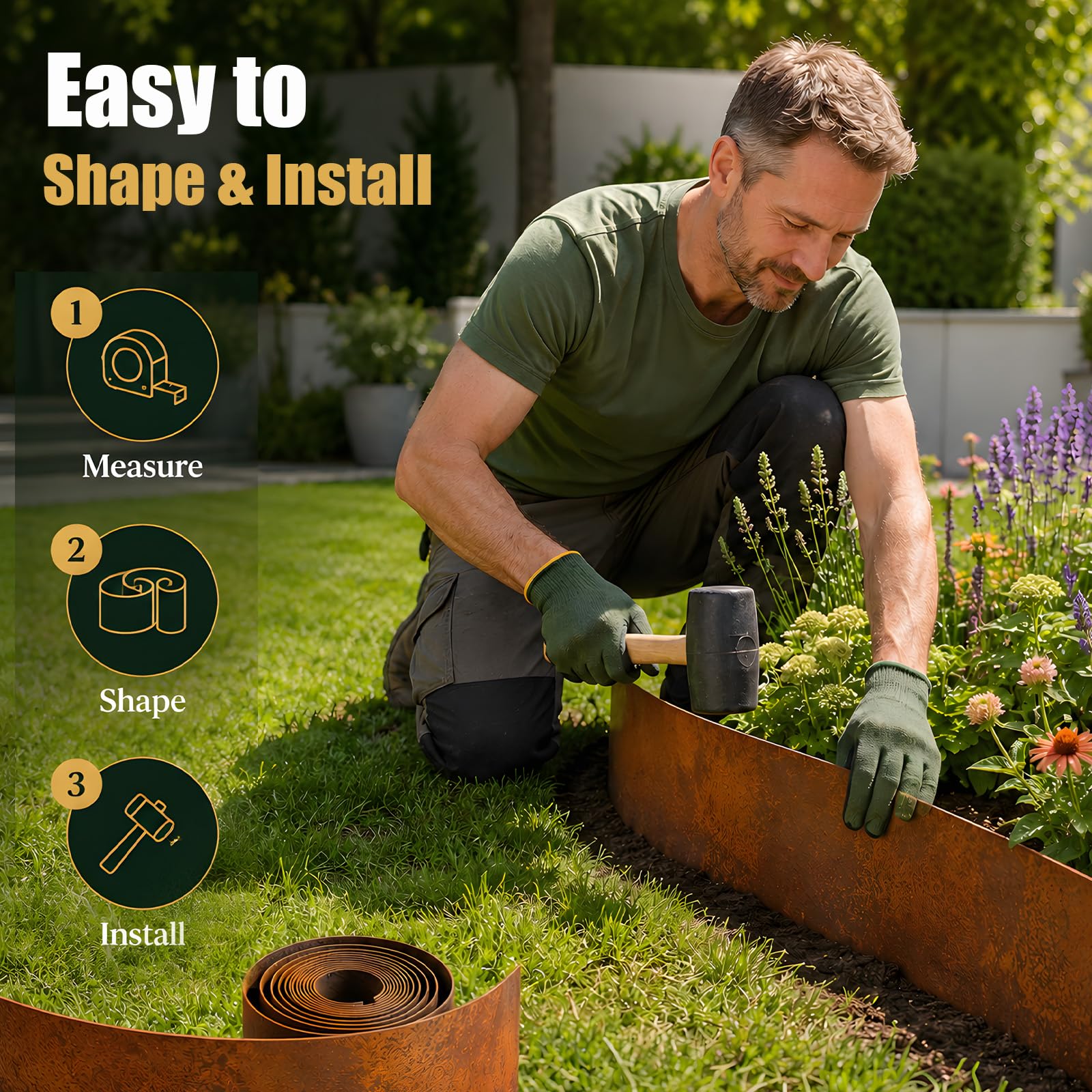 Rasenkante aus Cortenstahl 10M Beeteinfassung Metall 15.5 cm hoch Rost Rasenkanten Mähkante für Garten Dekoration