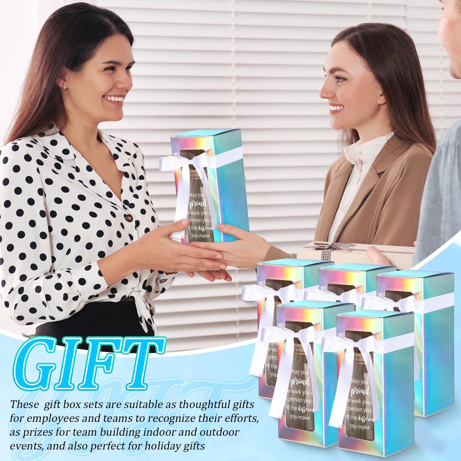 Layhit Set di 24 scatole regalo di apprezzamento in vetro da 473,6 g, con coperchio, paglia, pennello, bicchieri, con nastro, bicchieri ispiratori per colleghi, uomini, donne, compleanno, Natale