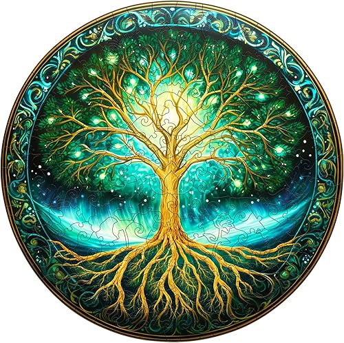 BLUMUZE Rompecabezas de madera para adultos Aurora Tree of Life, 8.5 x 8.4 pulgadas, 100 piezas, rompecabezas de forma única, rompecabezas de árbol