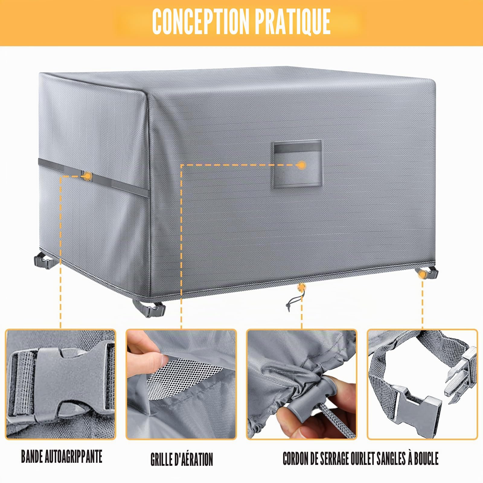 Kovshuiwe 242x162x100cm Housse pour meubles de jardin imperméable et solide en tissu Oxford 420D, résistant au vent et anti-UV pour table de terrasse, meubles en rotin, extérieur, gris