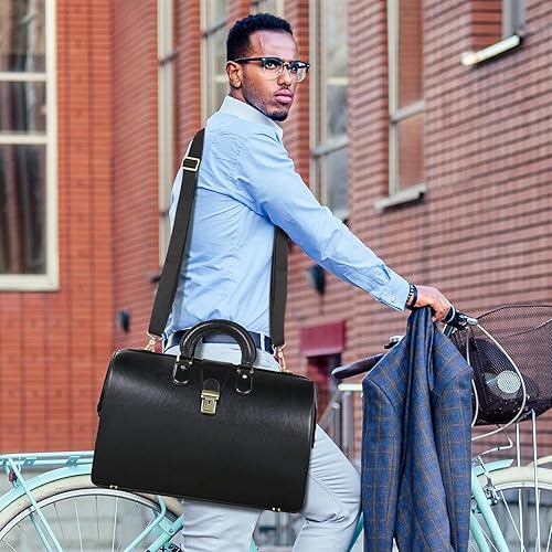 Miniatura 7 de Banuce Leather Briefcase for Men with Lock Professional Doctor Bag Lawyer Attorney Bag Attache Case Exectutive 15.6 Inch Laptop Work Bags Black