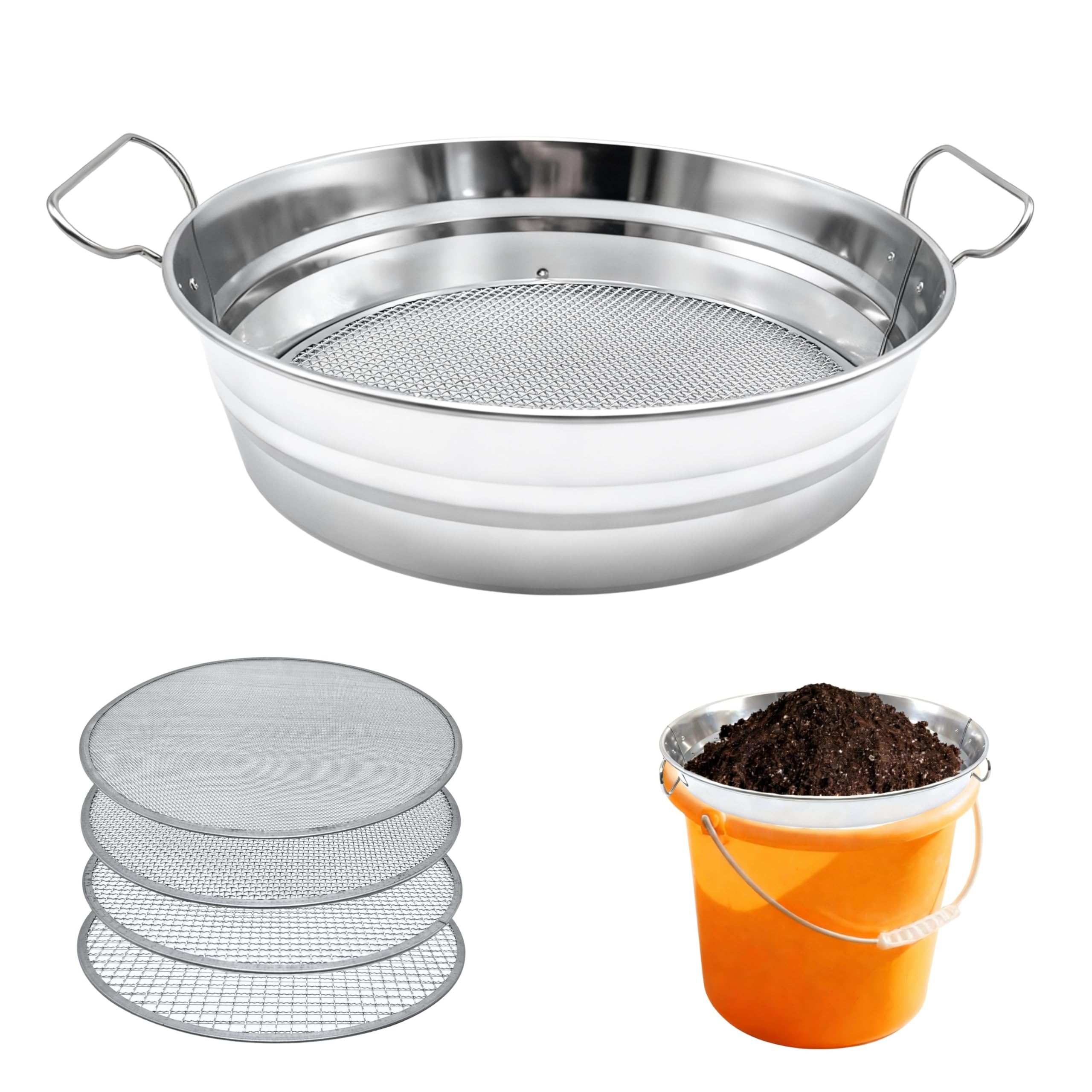 Soil Sifter for Gardening with Handles, Rock Sifter Fits 5 Gallon Bucket with 4 Replaceab…