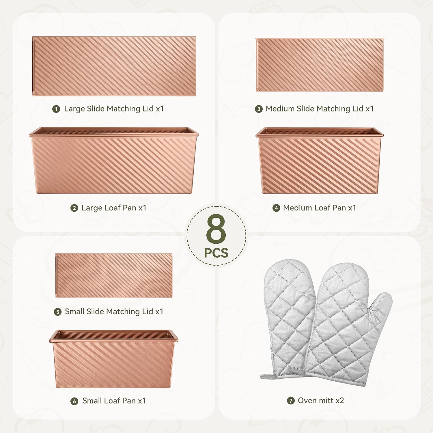 3 Sizes Bread Loaf Pan with Lid Set, Nonstick Pullman Pan (Rose Gold)