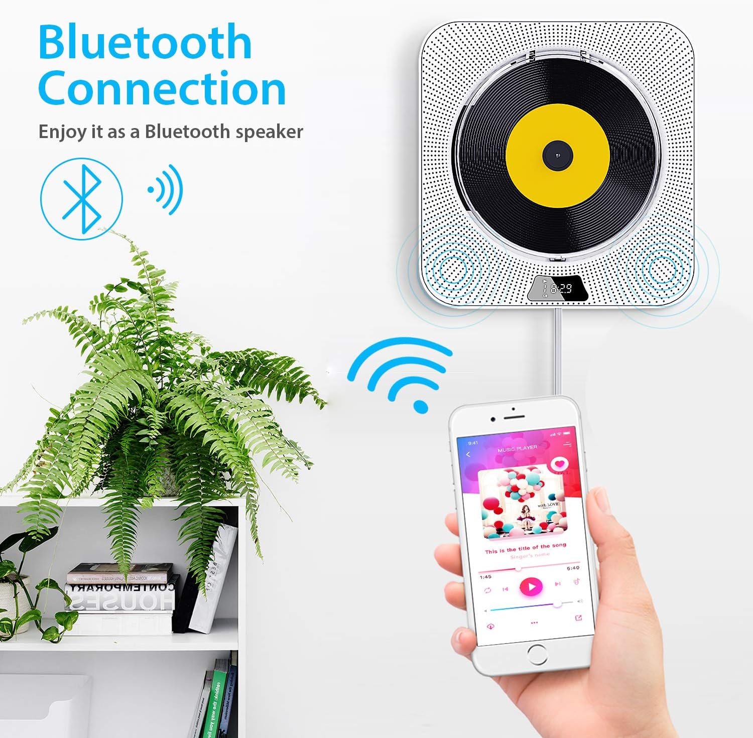 Best Deal Portable CD Player, Wall Mountable Bluetooth Built-in HiFi Speakers, with Dust Cover/LED Screen，Home Audio FM Radio USB MP3 Music Player, 3.5mm Jack,with Pulling-Switch/Remote Control