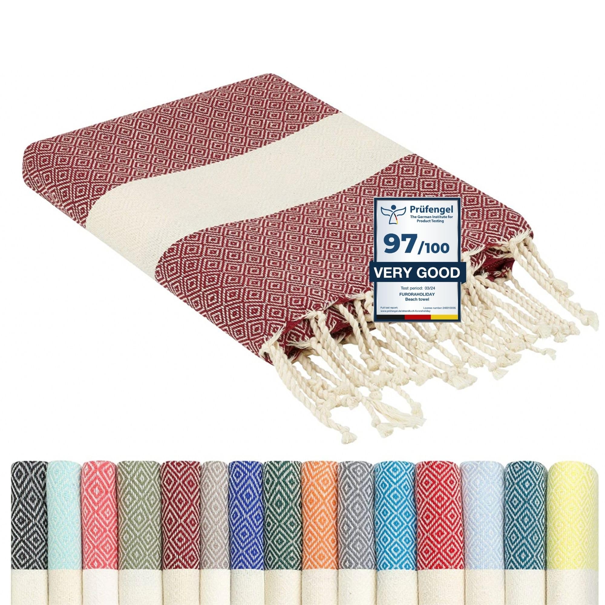 furora HOLIDAY Beach Towel for adults (cotton): Extra Large 100x200 cm / 39x79 Inch | lightweight, wearable Turkish Towel Fouta, sand free | Travel Towel, Picnic Blanket, Women Men Holiday Essentials — image 1