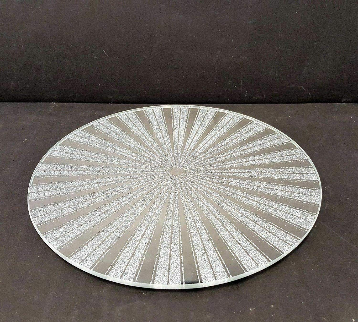Biznest Silver Round Sparkle Mirrored Glass Glitter Candle Plate- An Elegant Addition To Your Home- Best Gift 2 X 20Cm