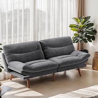 Marsail Futon Sofa Bed, 66” Futon Couch with Adjustable Backrest & Arm...