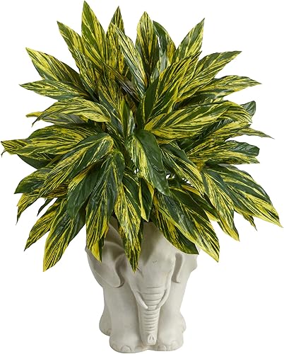 Miniatura 1 de Nearly Natural Planta artificial Tradescantia de 25 pulgadas en maceta con forma de elefante blanco (tacto real)
