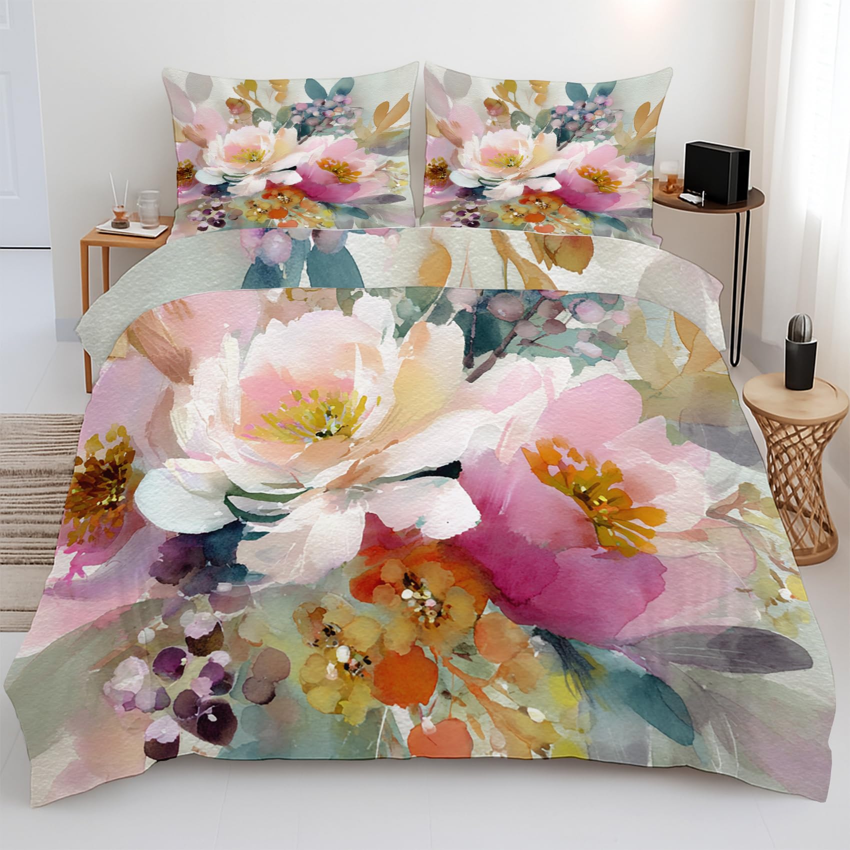 Housse de couette 240x260 floral réversible pour un lit double toujours impeccable et sans plis