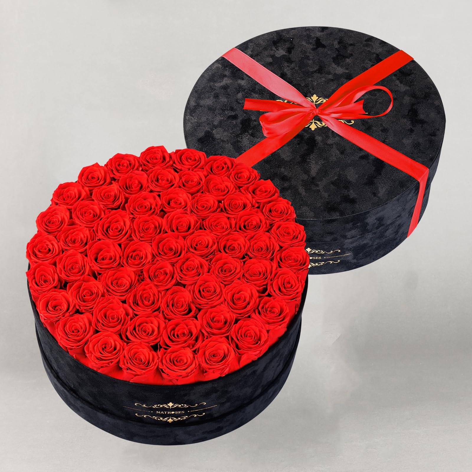 NATROSES Gifts for Her 27 Piece Forever Preserved Roses in a Box, Preserved Flowers for Delivery Birthday, Flowers Gifts for Mothers Day, Dusty Pink: Red 60 Roses