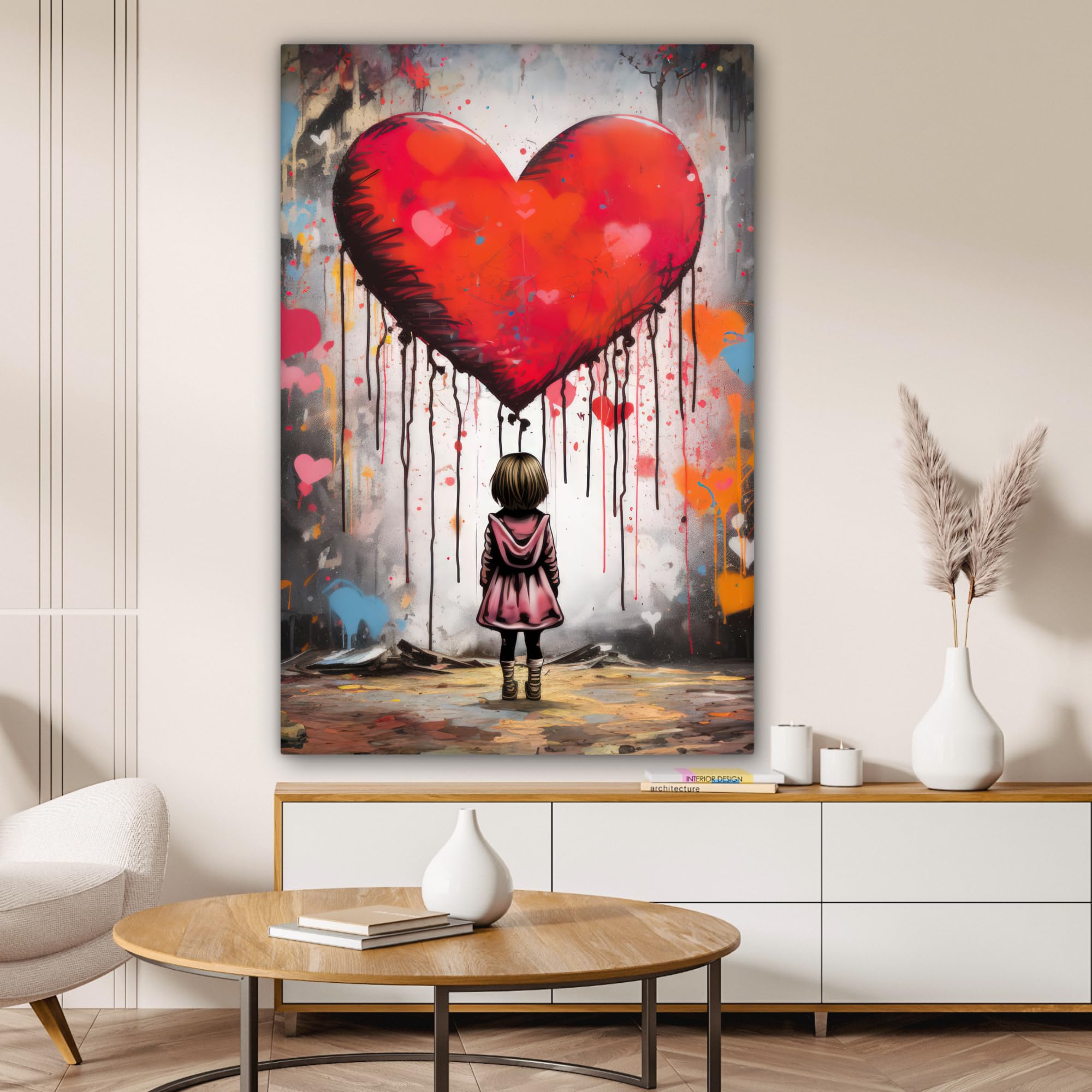 MuchoWow© Canvas Schilderij 120x80 cm Kamer Muur Schilderijen Decoratie Woonkamer Slaapkamer Room Decor Wall Decoration Art Painting Vintage - Street art - Meisje - Masker - Geel - Banksy