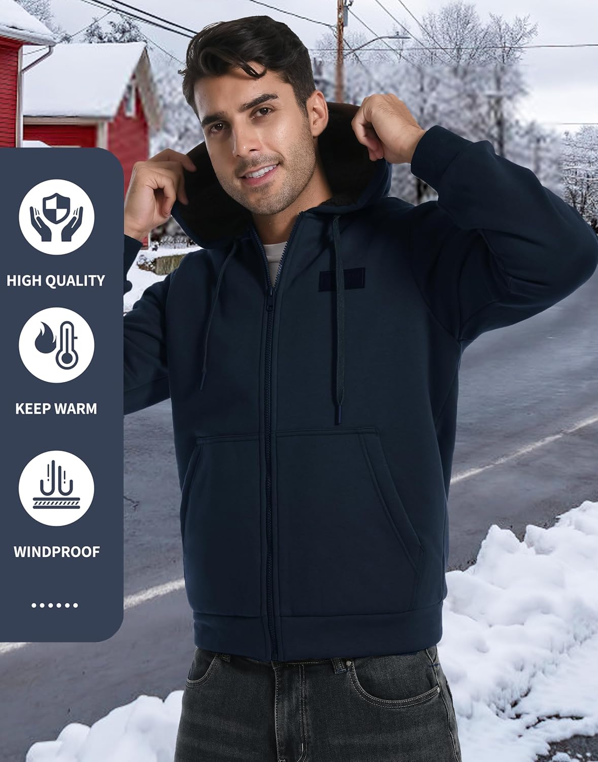 Pioneer Camp Men's Sherpa Lined Hoodie Full Zip Up Heavyweight Hooded Jacket Sweatshirt Fleece Fall Winter Coat with Pocket - Image 2