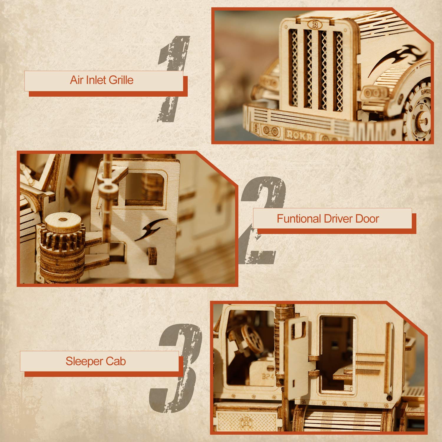 ROKR Modello di Auto in Legno 3D - Car Modellino Meccanico in Legno - Modellini da Construire - Regali per bambini e adulti (Heavy Truck)