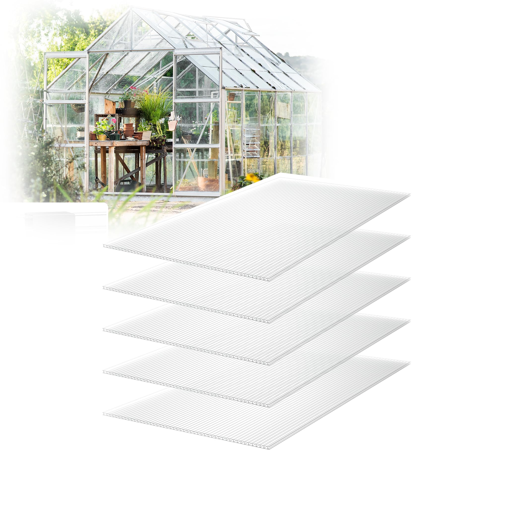 14er Set Doppelstegplatten aus Polycarbonat – 60,5 × 121 cm, 4 mm transparente Stegplatten mit UV-Schutz für Gewächshaus, Terrasse, Gartenüberdachung und Treibhausbau