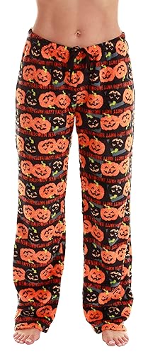 Just Love Womens Plush Pajama Pants - Medium - Black - Halloween Pumpkin