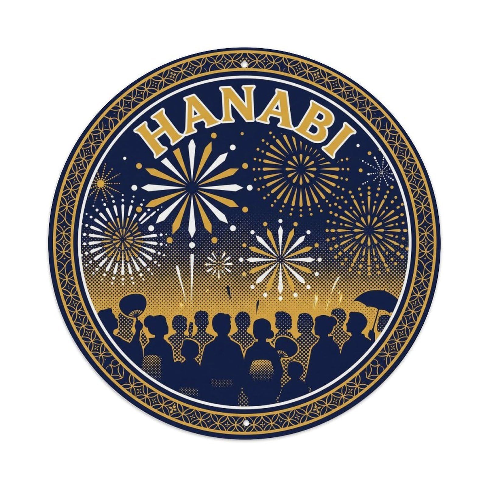 Olyhtr 8X8inch Classic Style Hanabi Fireworks Showa Navy Gold Japan Festival Metal Tin Sign