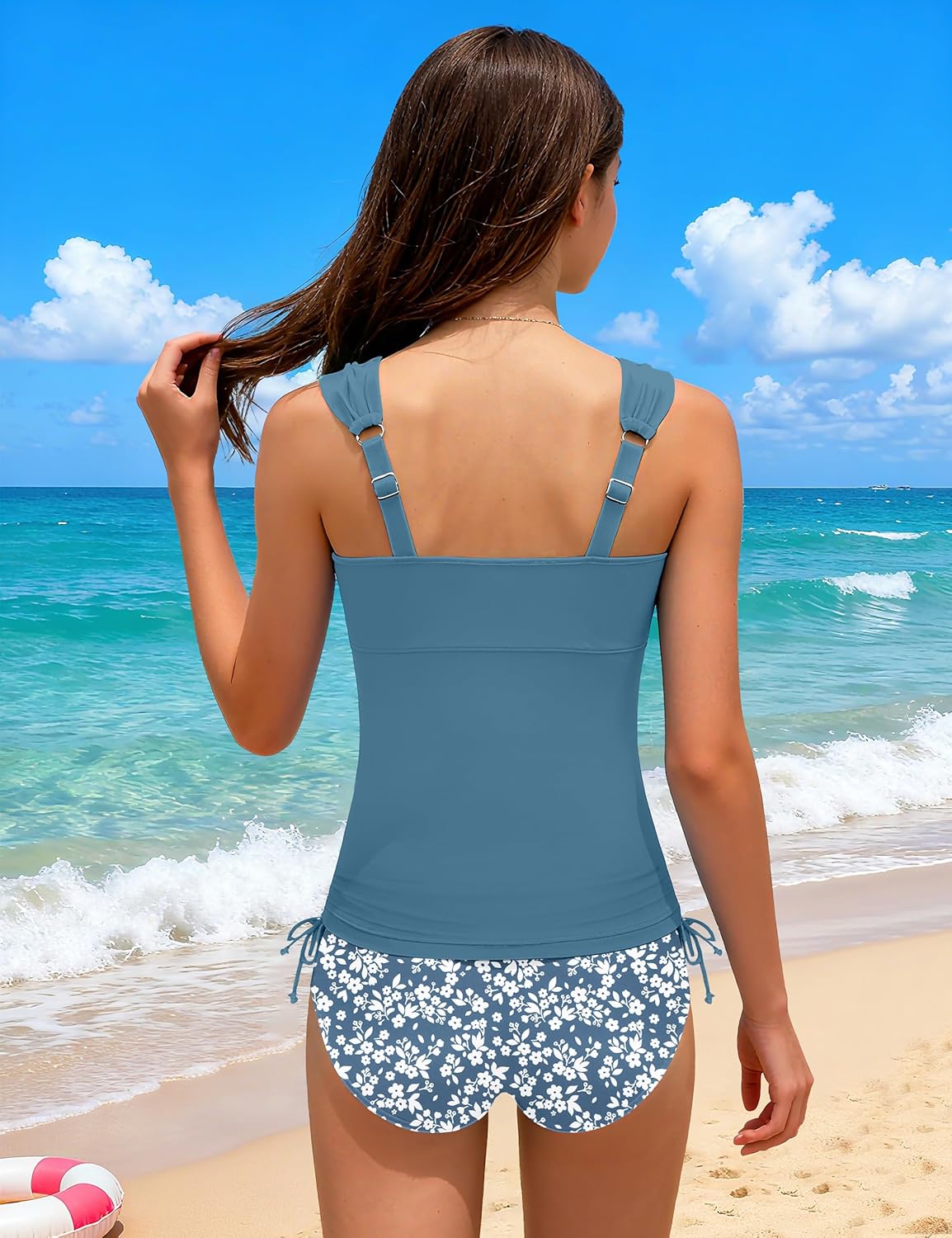 NECIOUS Girls Swimsuits 2 Piece Criss Cross Bathing Suit Drawstring Wide Straps Tankini Sets for 9-16 Years - Image 5