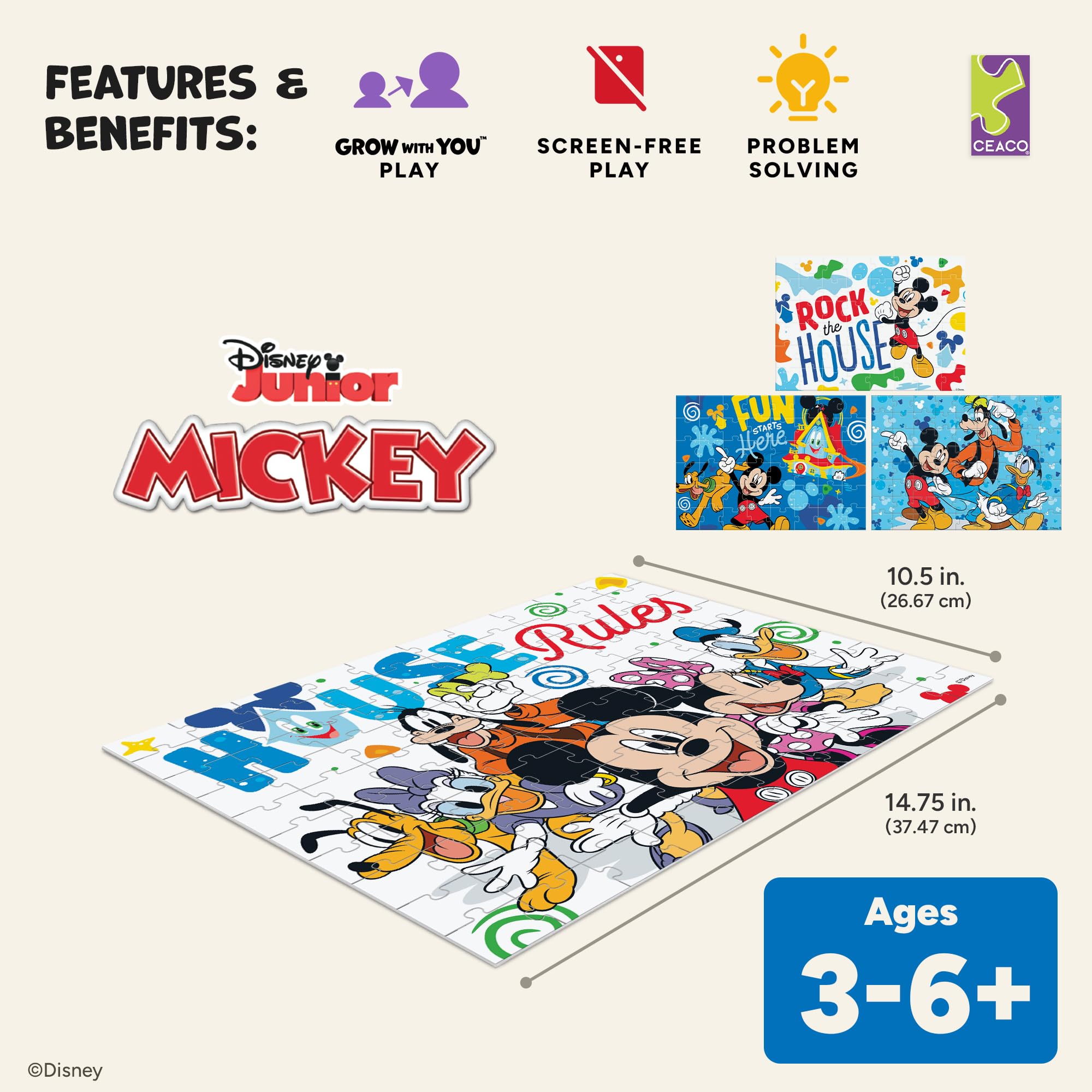 Ceaco - Disney - Mickey's Clubhouse - Multipack 4 x 1 para niños - Rompecabezas atractivo perfecto para noches de juegos - Tamaño terminado varía