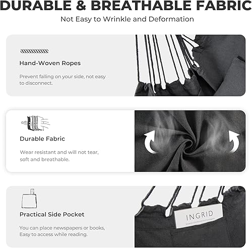 Miniatura 4 de Giantex Silla colgante hamaca columpio  con barra colgante de acero resistente, cómoda almohada para reposacabezas, 2 cojines, columpio de macramé