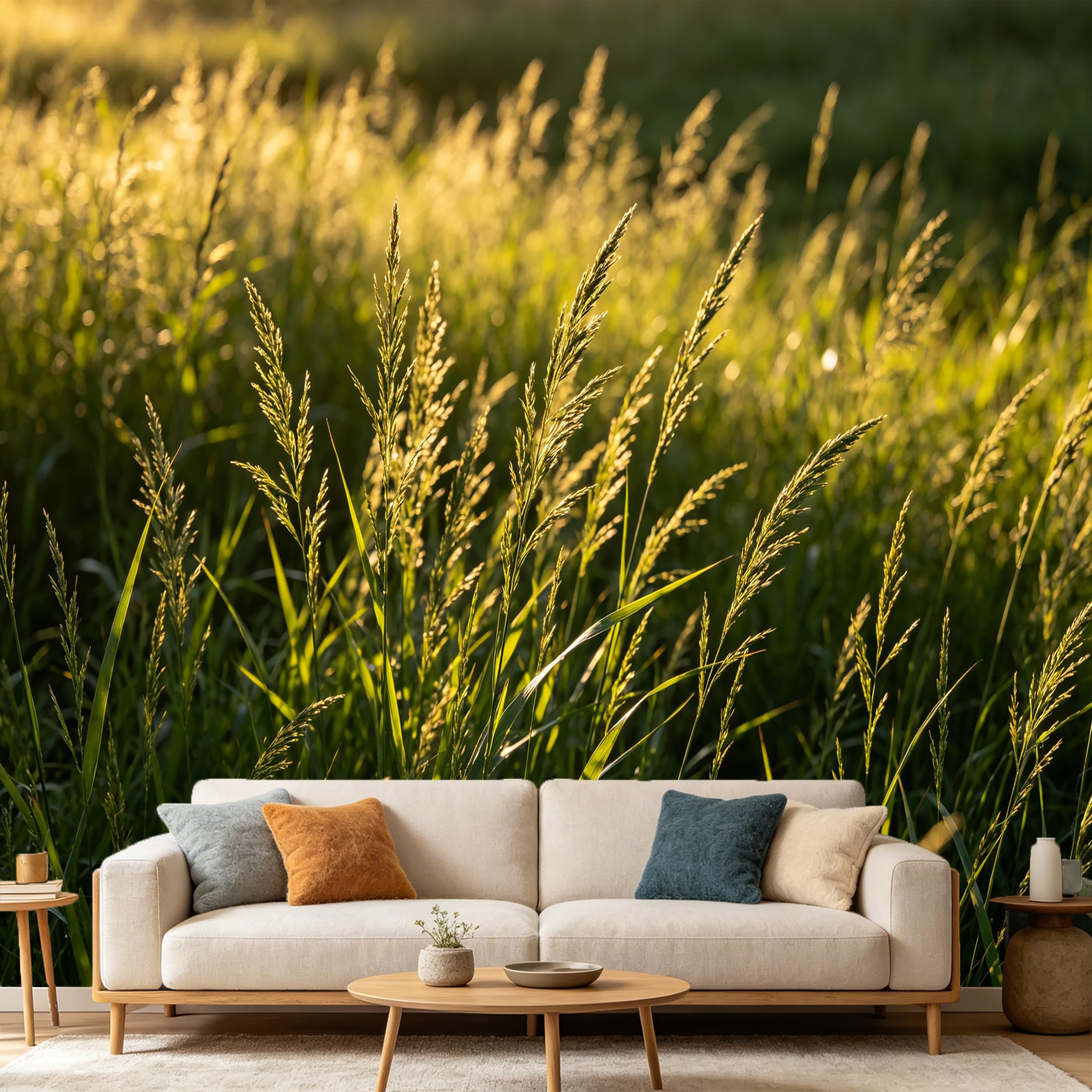 Custom Size Wall Mural Botanical Nature Meadow Field Sunset SelfAdhesive Art Prints wall Fabric（No PVC） Removable Wallpaper Home Bedroom Decor Modern Minimalist Wall Art