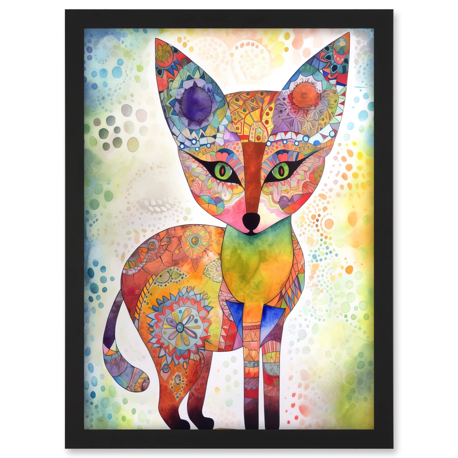 Artery8 Fox Folk Art Watercolour Painting Artwork Framed A3 Wall Art Print