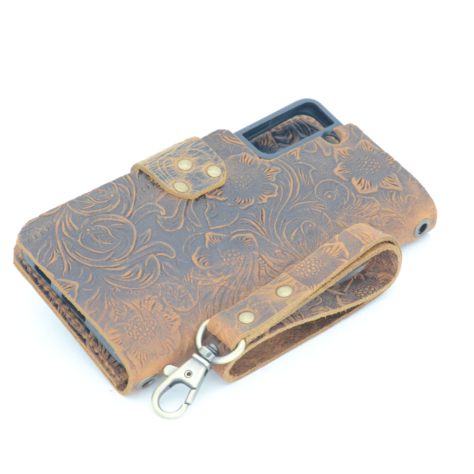 JJNUSACompatible with Samsung Galaxy S21 Plus 6.7 inches 2021 Genuine Distressed Leather Wallet Flip Cover Case Brown