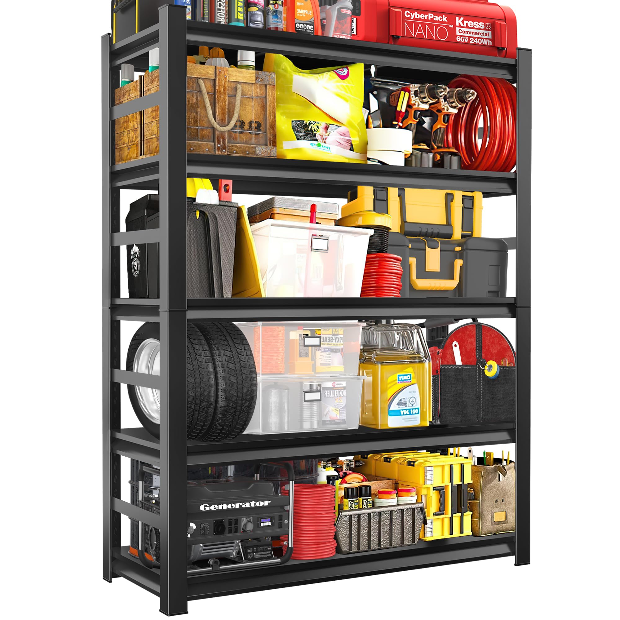 48”W*24”D*72”H Metal Garage Shelving Unit, Heavy Duty Storage Shelves, 5-Tier Adjustable Utility Shelves, Storage Organizer Racks for Warehouse Pantry Closet Kitchen, Black