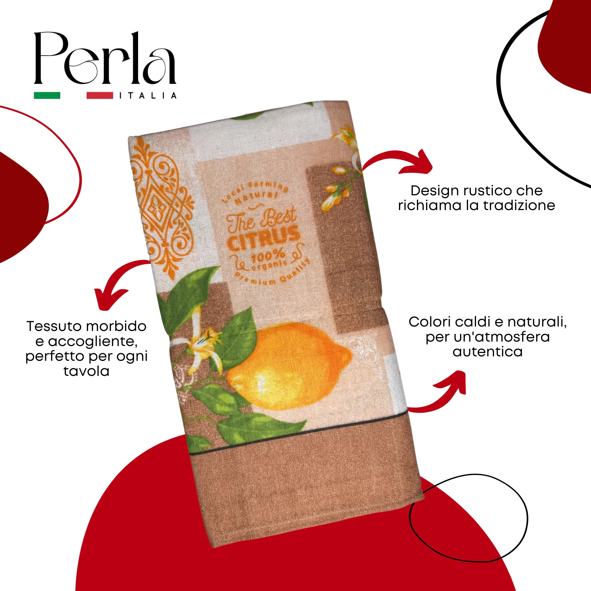 Perla Tovaglia Rettangolare 140x240 Cm In Cotone 80%, 12 Posti, Fantasia Peperoncino, Elegante E Moderna Per Tavolo Da Pranzo E Giardino