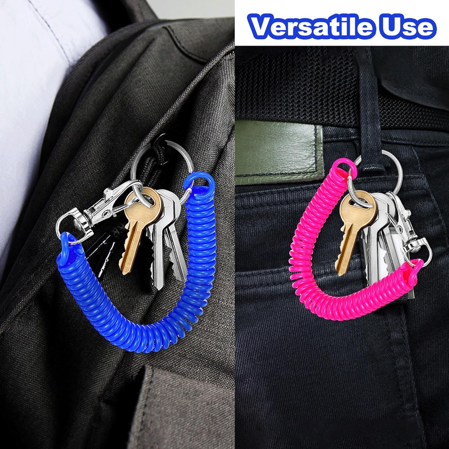6PCS Retractable Spiral Coil keychains, Anti-lost Stretch Cord Keychain Lanyards, Keychain Wrist with Metal Lobster Clasp for keys Wallet Card Safety - Image 4