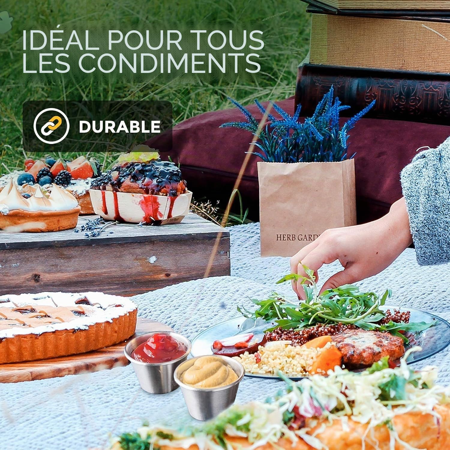 Lot de 100 grands ramequins à sauce en acier inoxydable | Format idéal de 2,5 oz (75 ml) pour les trempettes, le ketchup, les vinaigrettes et la restauration.