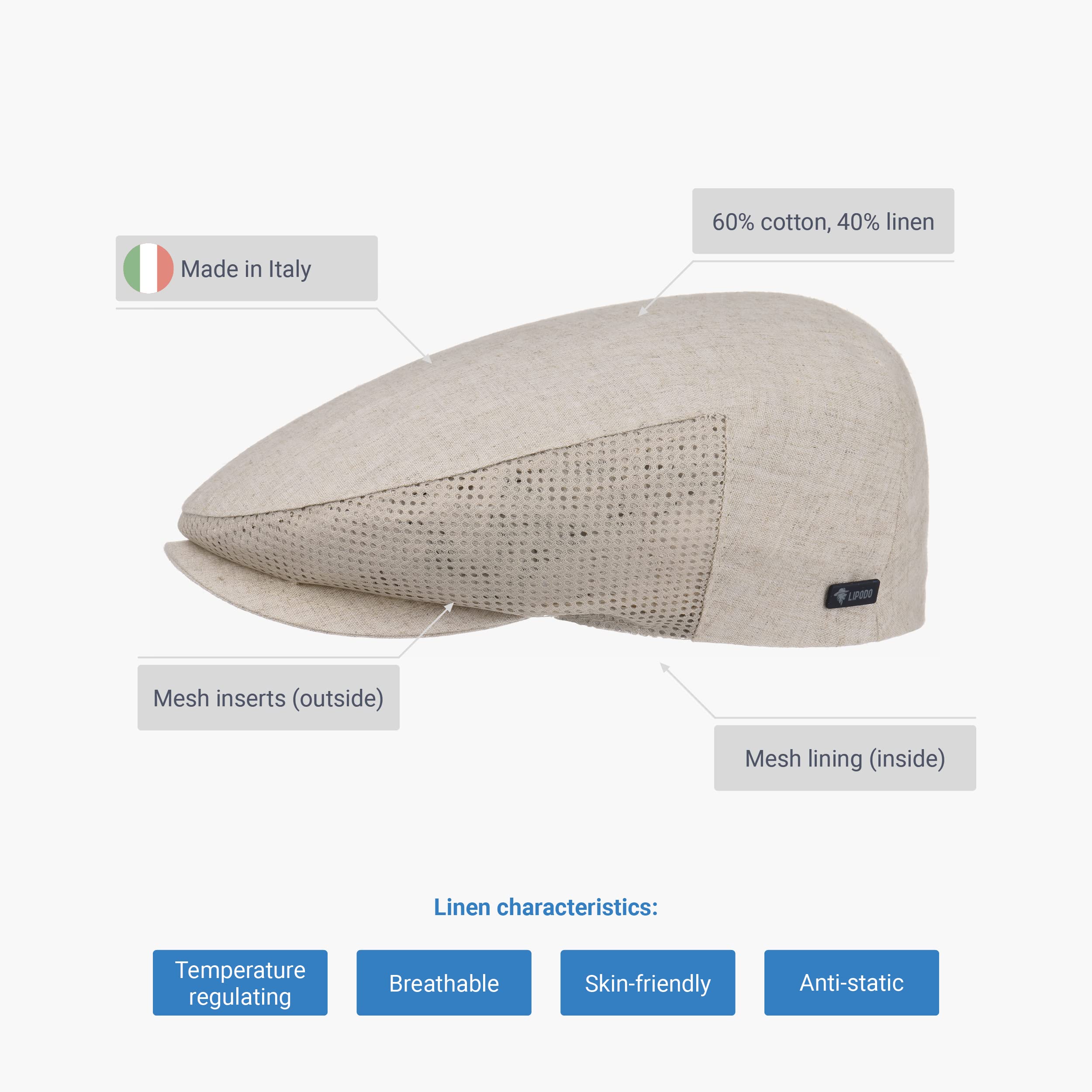 Lipodo Kaszkiet Mężczyźni Lipodo Leinen Flatcap