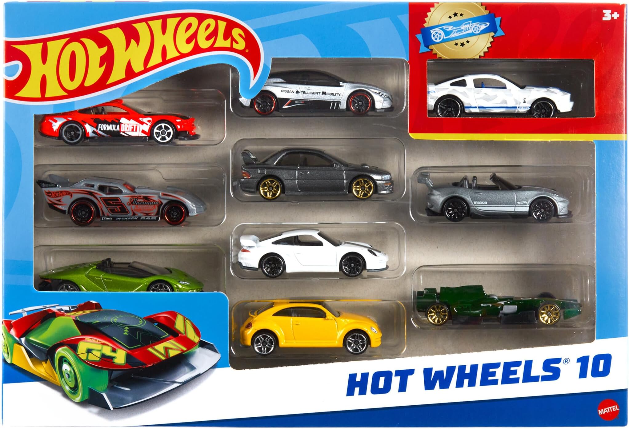 Hot Wheels Toy Cars & Trucks in 1:64 Scale (Assorted Styles, One Random Set), Set of 10, Multipack of Die-Cast Race or Police Cars, Hot Rods, Firetrucks or Vans (Styles May Vary), 54886