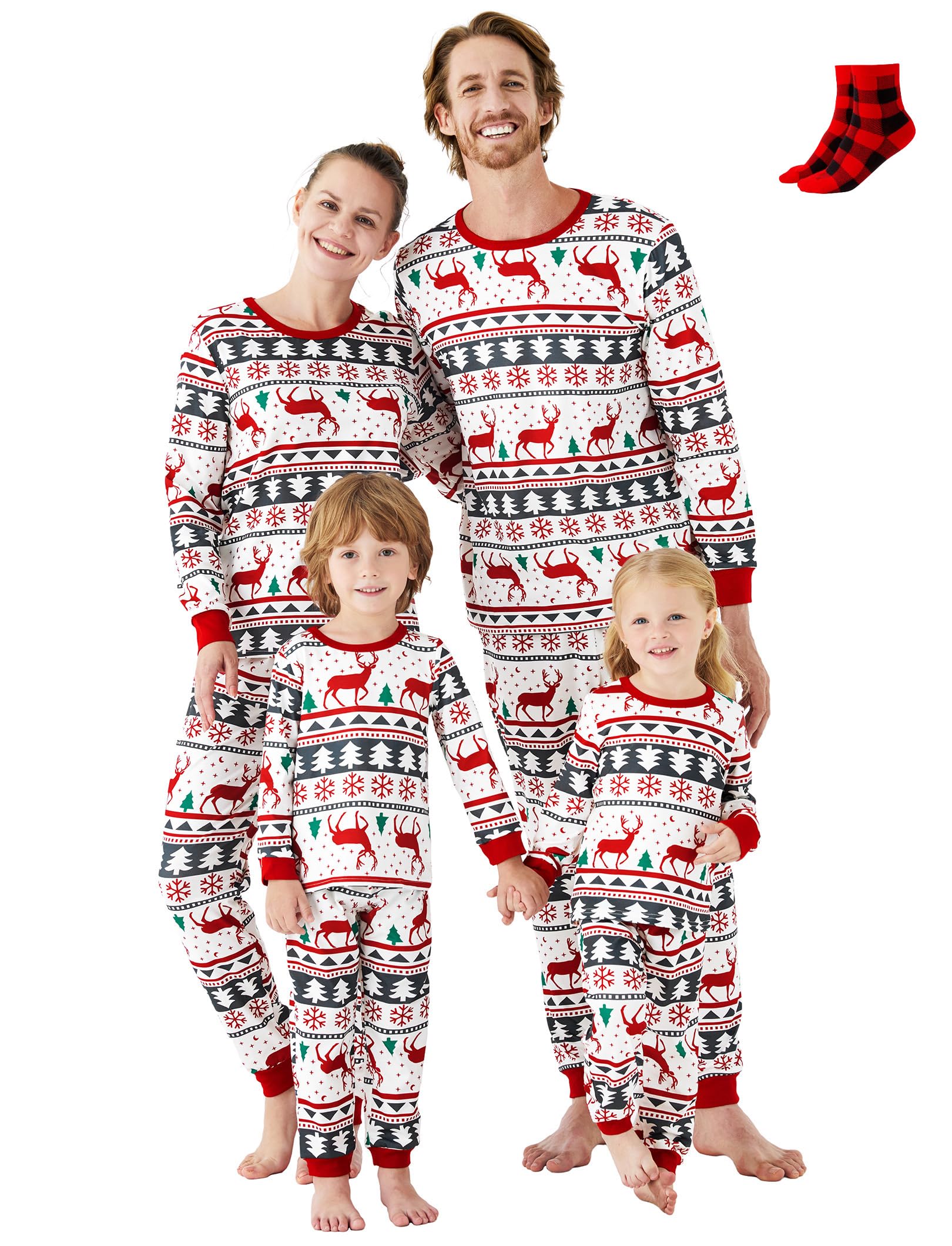 PATPAT Christmas Family Matching Pajama Sets Includes Christmas Socks - Perfect for Family Photos & Holiday Celebrations