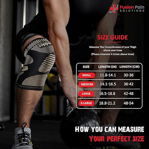 Miniatura 4 de Fusion Pain Solutions Rodillera de compresión de cobre para dolor y apoyo de artritis, deportes, alivio del dolor de rodilla, hinchazón,