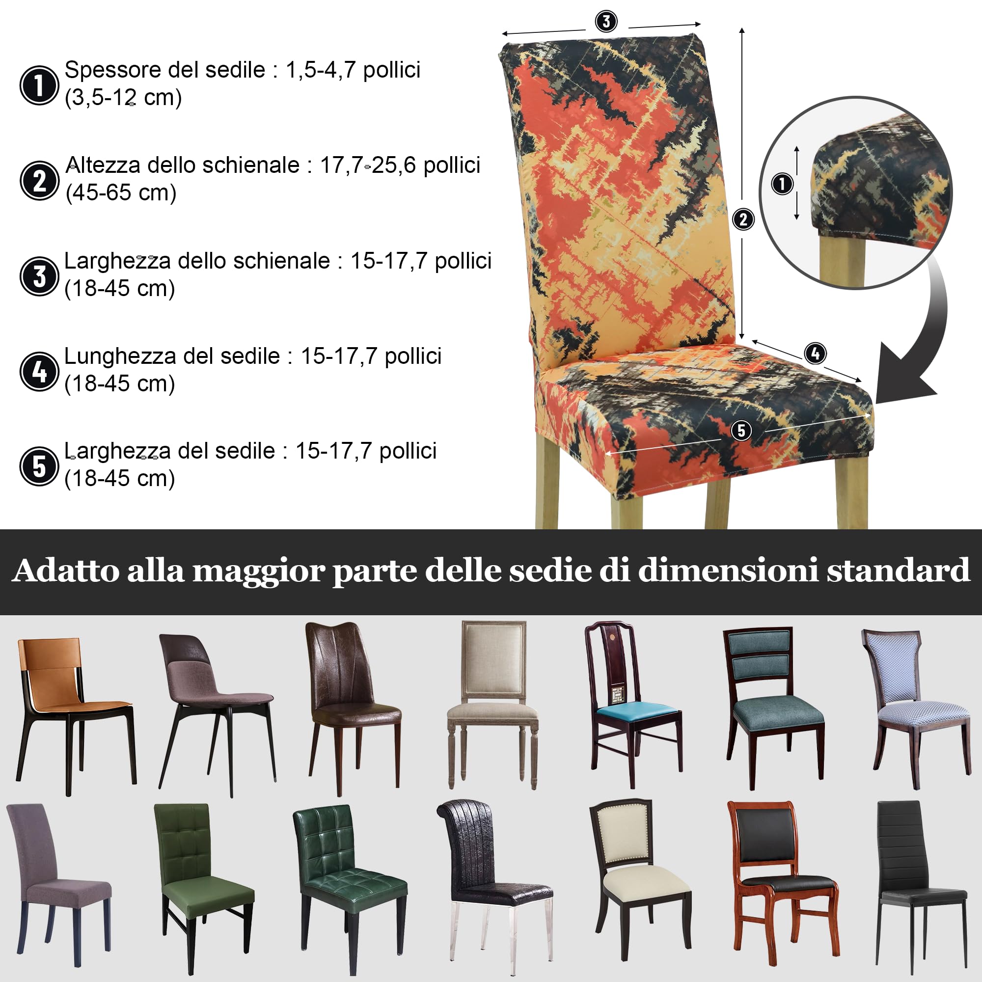 DREAHOTEXTIL coprisedia con schienale、coprisedia elasticizzati、coprisedie antigraffio gatto、copri sedia da ufficio (set da 2/4/6 pezzi con schienale) per salotti, cucine, feste e hotel. (6, Fiamma)