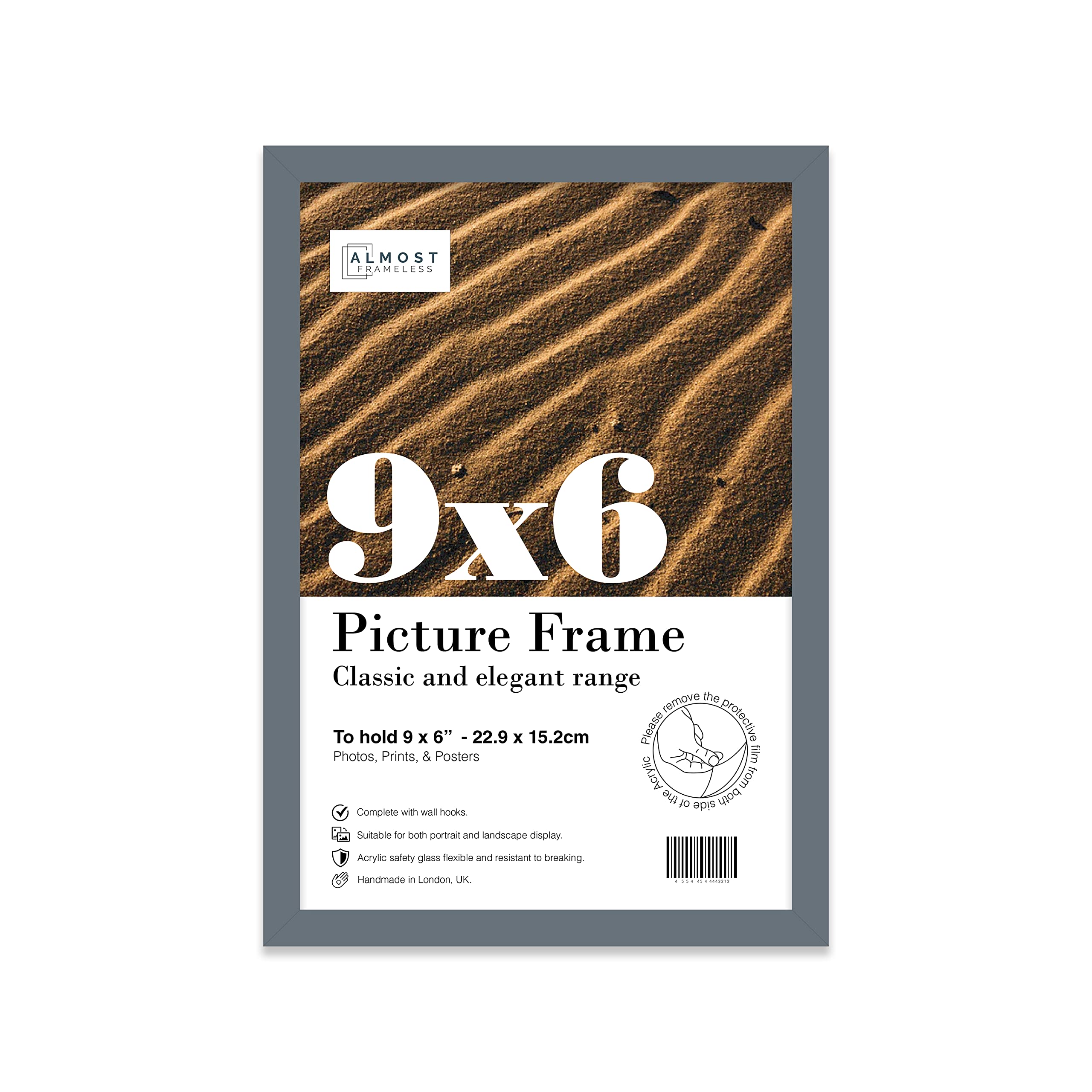 9x6 Inch Grey Photo Frame Wall Mountable and Freestanding Picture Frame Standard Photograph Size, 9" X 6" (23 X 15cm)