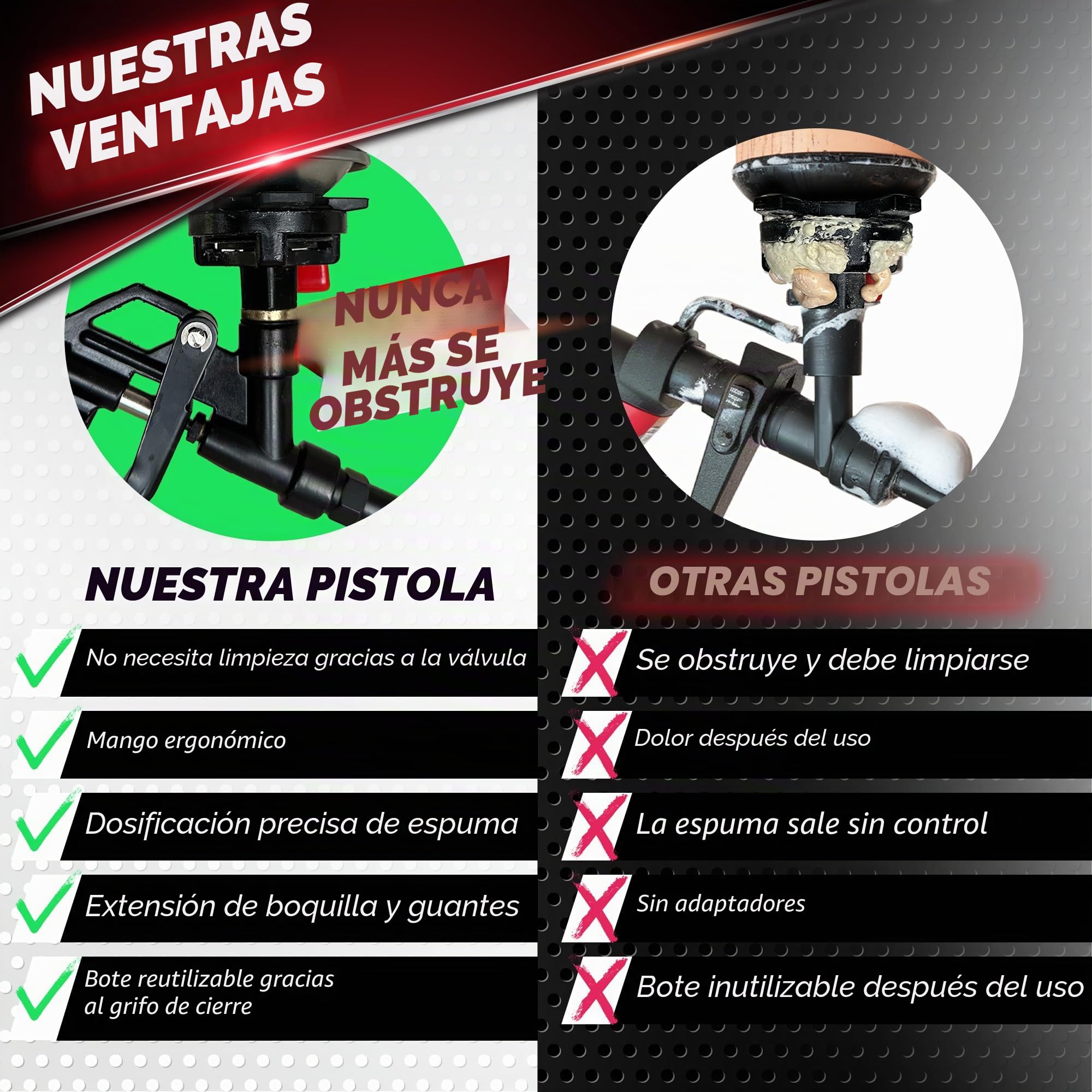 Pistola de espuma PU con punta de cobre y válvula autocerradura para construcción