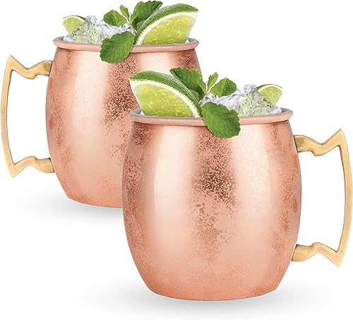 True Moscow Mule - Taza de acero inoxidable, tazas de cobre para mulas de Moscú, accesorios de carrito de barra de cobre, 16 onzas, juego de 2