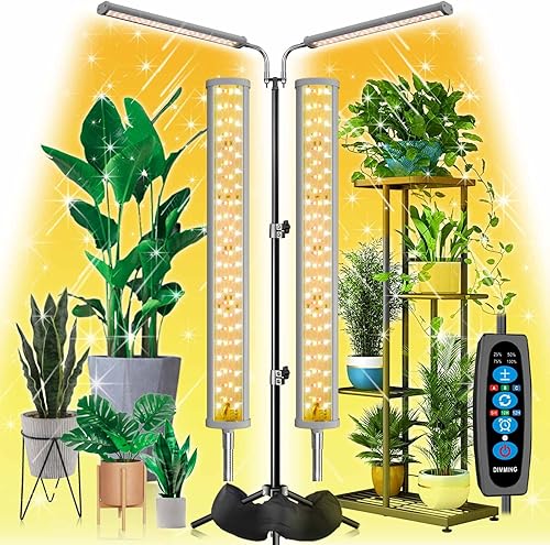 DOMMIA Luces LED de crecimiento, 3 modos de luces de crecimiento para plantas de interior de espectro completo con soporte de trípode ajustable de