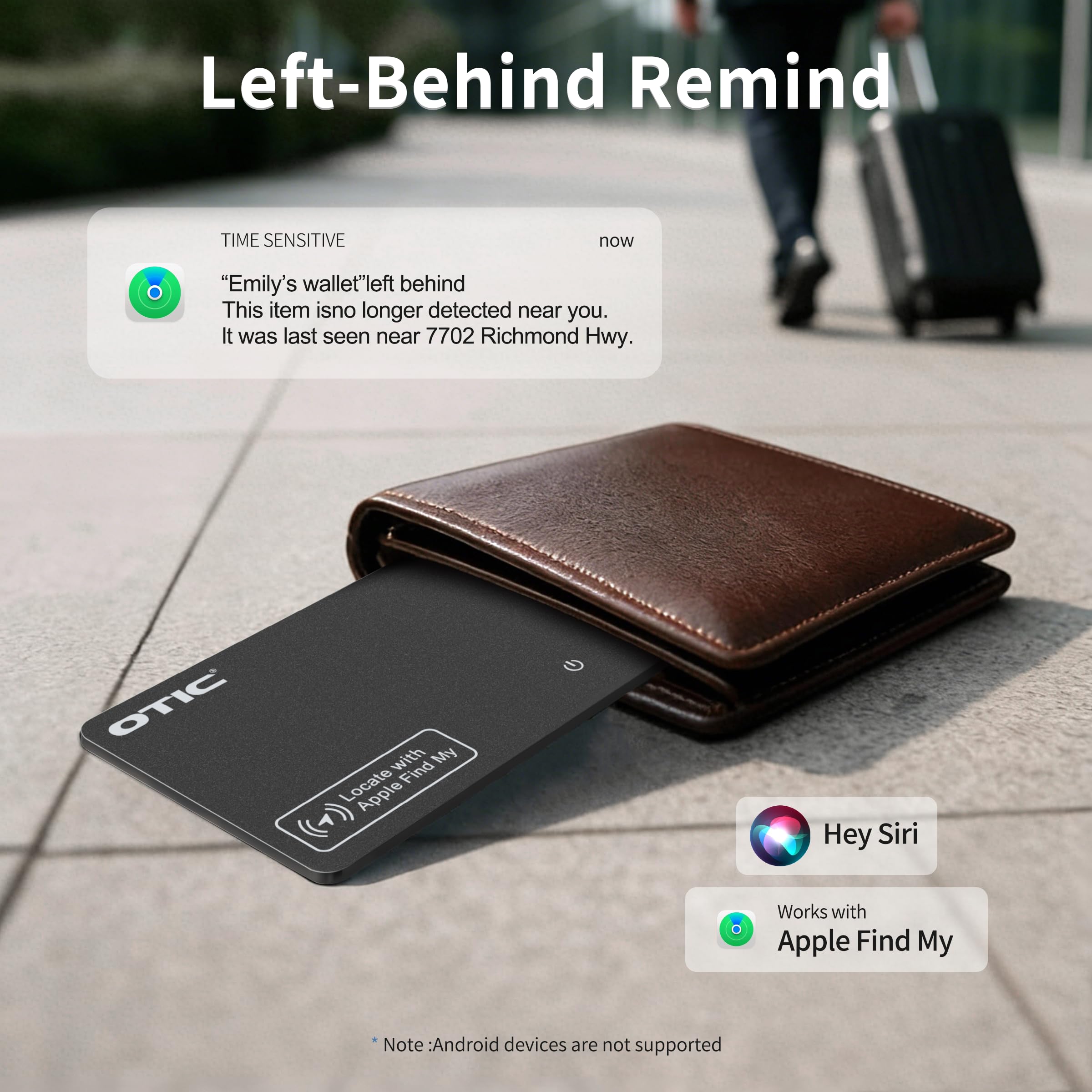 OTIC Custodia per portafoglio, ultra-sottile da 1,7 mm, ricaricabile, funziona con Apple Find My (solo iOS), localizzatore di oggetti per etichette bagagli, passaporti, telefono, impermeabile IP67