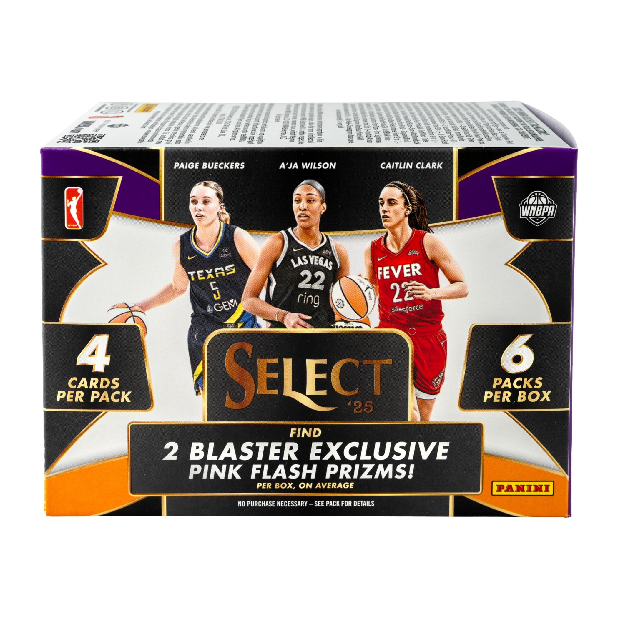 2024-25 Panini Select, WNBA - Caja de cartas coleccionables de baloncesto | 24 tarjetas por caja | Premios exclusivos de hielo rosa | Rueda de color persecución, tigre y paralelos finitos negros
