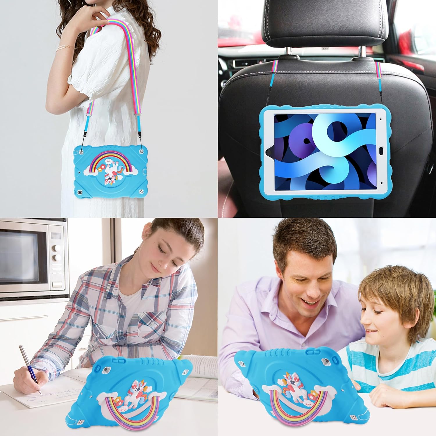 XZC Case for iPad 9th/8th/7th Generation 2021/2020/2019(10.2 inch), Unicorn Cute Cover Heavy Duty Shockproof Protective Case with Built-in Stand Strap for Kids Girls Women (Light Blue)
