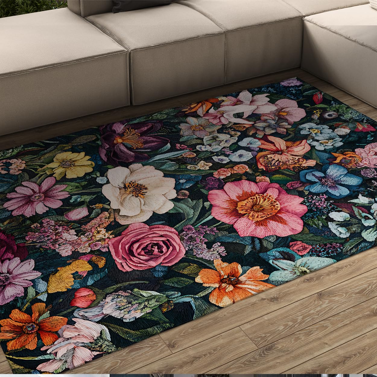 Grand tapis de salon 180x270 cm fleuri pour une ambiance jardin