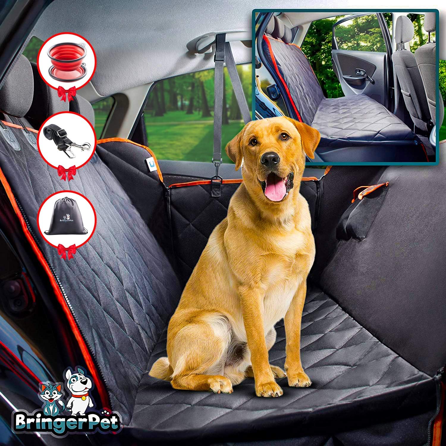 BRINGERPET Dog Seat Cover for Back Seat - Dog Car Seat for Backseat Ultra-Durable - Heavy-Duty & Non-Slip Dog Hammock - Waterproof Pet…