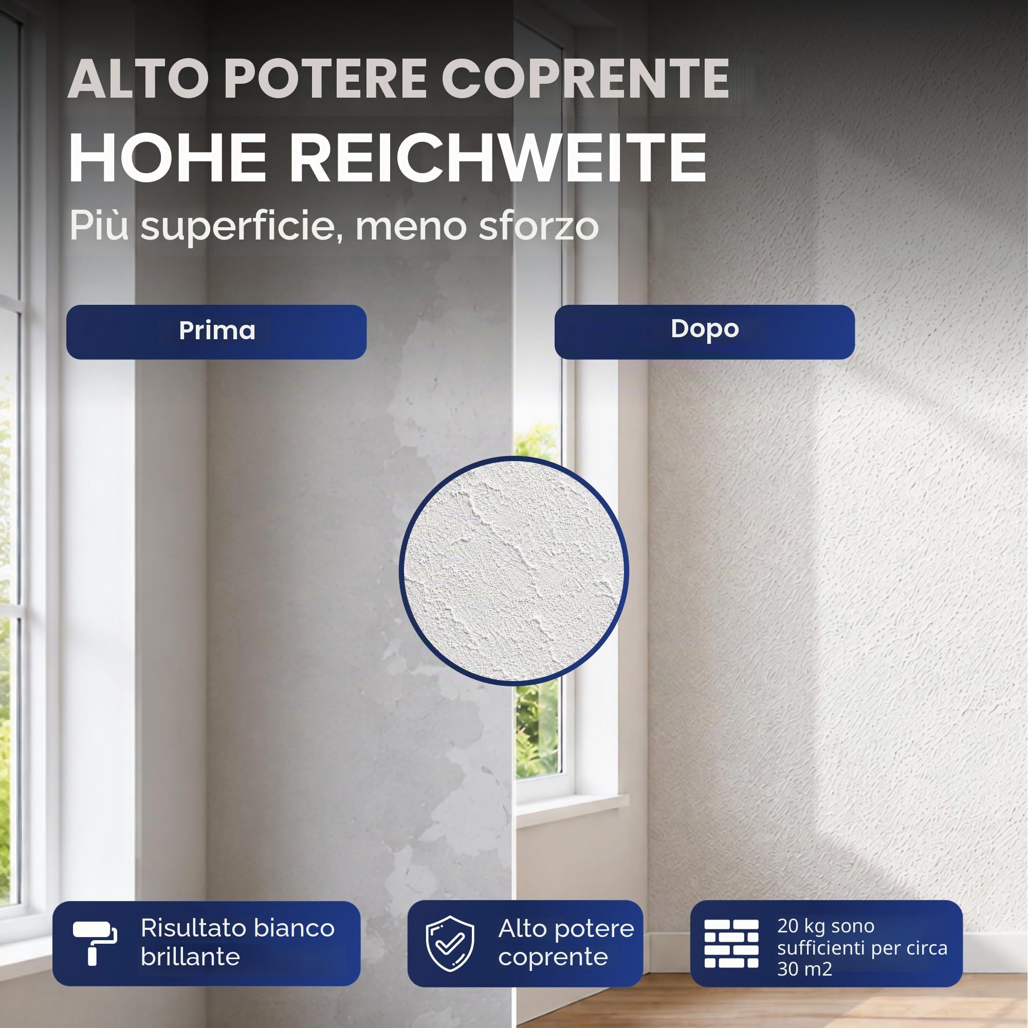 plid® Intonaco a Rullo per Interni & Esterni Bianco Opaco [20kg Set] - Traspirante, alta copertura, pronto all’uso - Finitura fine e grossolana per pareti interne ed esterne - Made in Germany