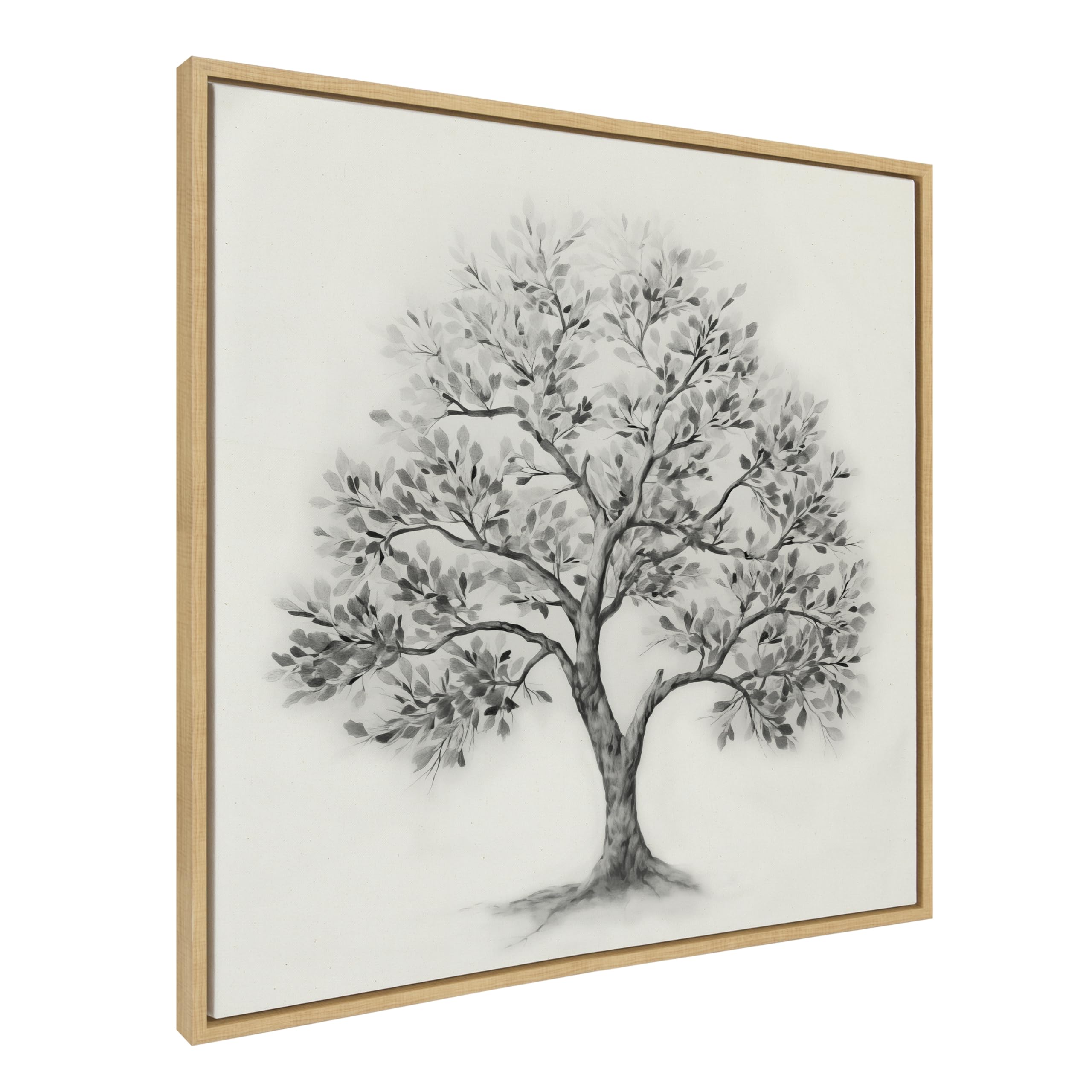 Kate and Laurel Sylvie Traditional Tree Linen Textured Framed Canvas Wall Art by The Creative Bunch Studio; 30x30 Natural; Grayscale Tree Illustration Art for Wall