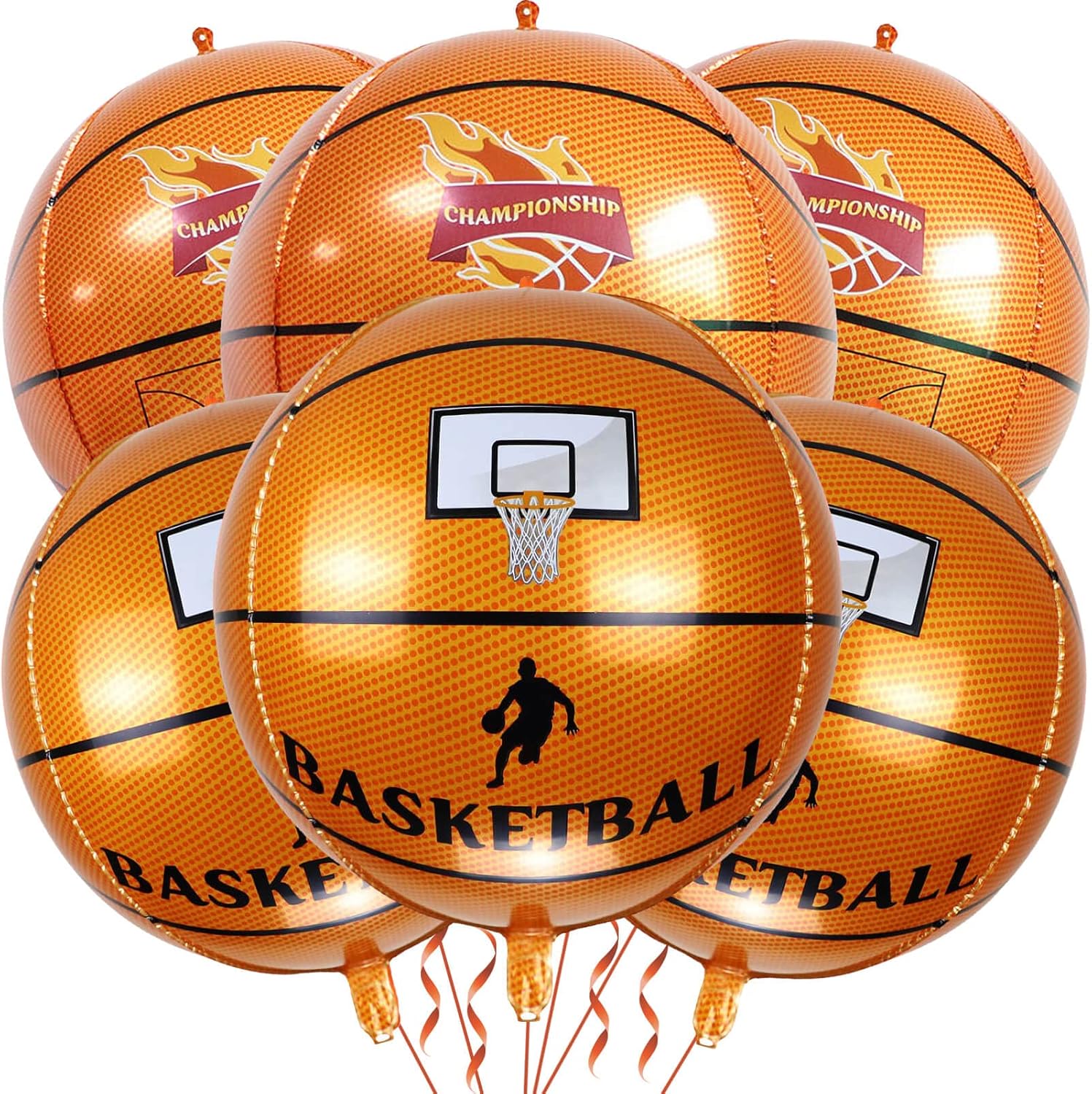 6 Pack Giant 22 Inch Basketball Foil Balloons 4D Sephere Mylar Football Balloons