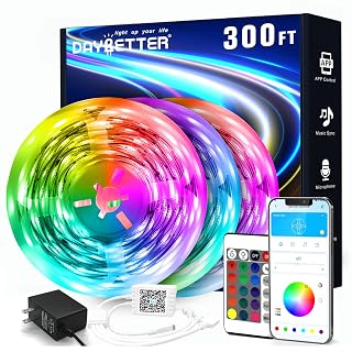 DAYBETTER Led Strip Lights 300 ft (3 Rolls of 100 ft) Color Changing Lights Strip for Bedroom, Desk, Indoor Room Bedroom Valentine Decor, with Remote and 24V Power Supply - Amazon product rated Grade A