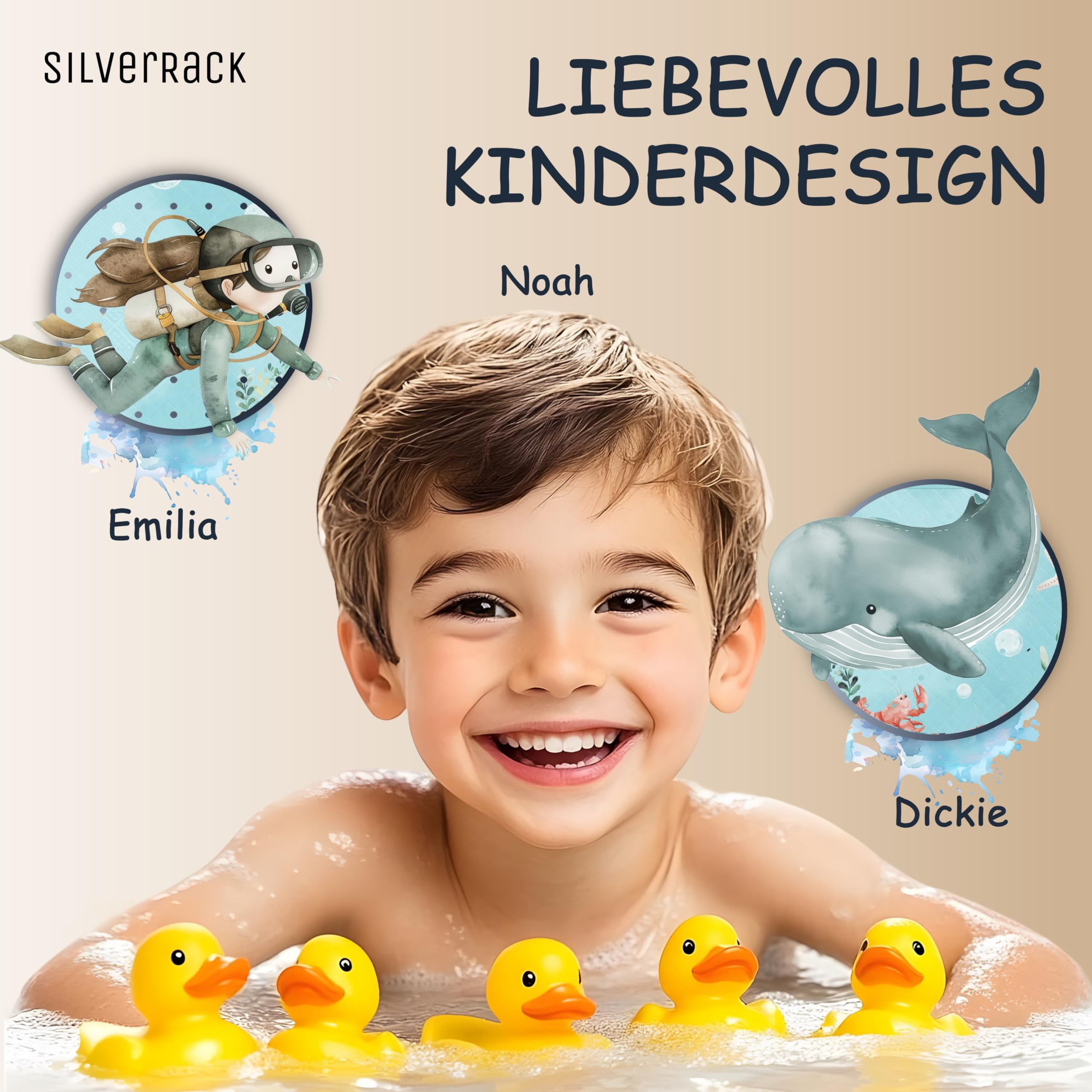 SilverRack Tappetino da bagno antiscivolo per bambini [100 x 40 cm] – Tappetino antiscivolo per vasca da bagno senza BPA – Tappetino da bagno per bambini – per neonati e bambini – Tappetino